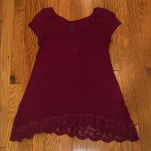 Deep magenta/ maroon top with lace trim